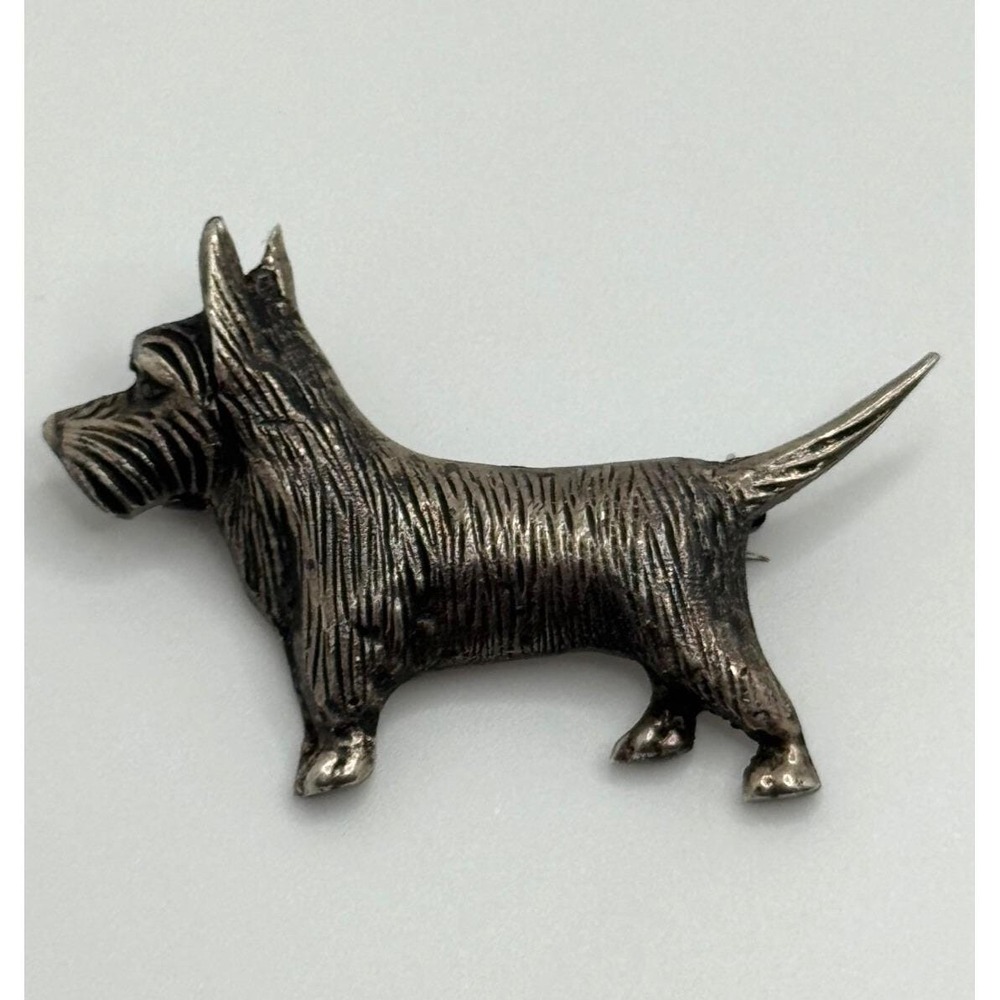Vintage Scottie Dog Brooch Sterling Silver Scottish Terrier  Pin